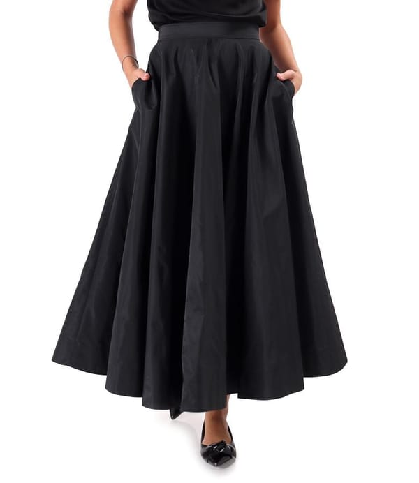 Fusta lunga clos din tafta cu elastic decorativ pe spate