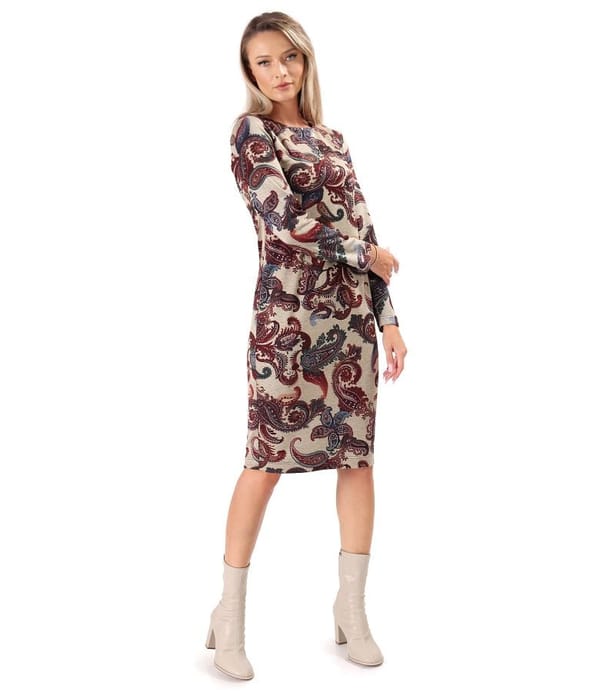 Rochie din jerse elastic gros imprimat cu motive paisley