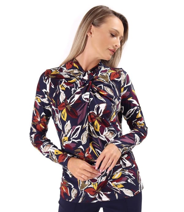 Bluza din jerse elastic cu falduri la decolteu