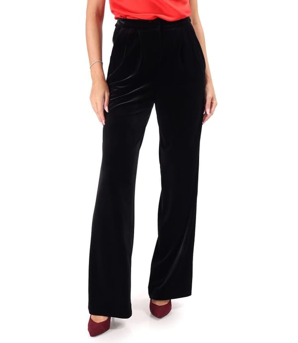 Pantaloni largi din catifea elastica neagra
