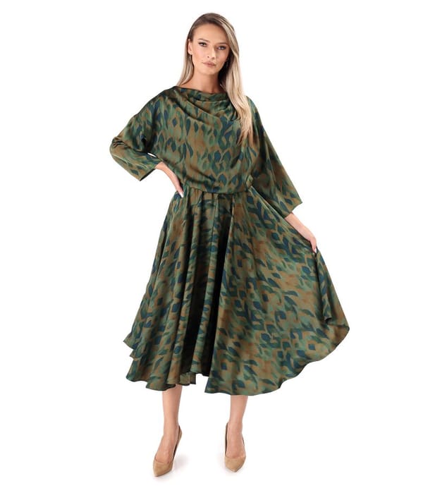 Rochie midi imprimata cu motive geometrice