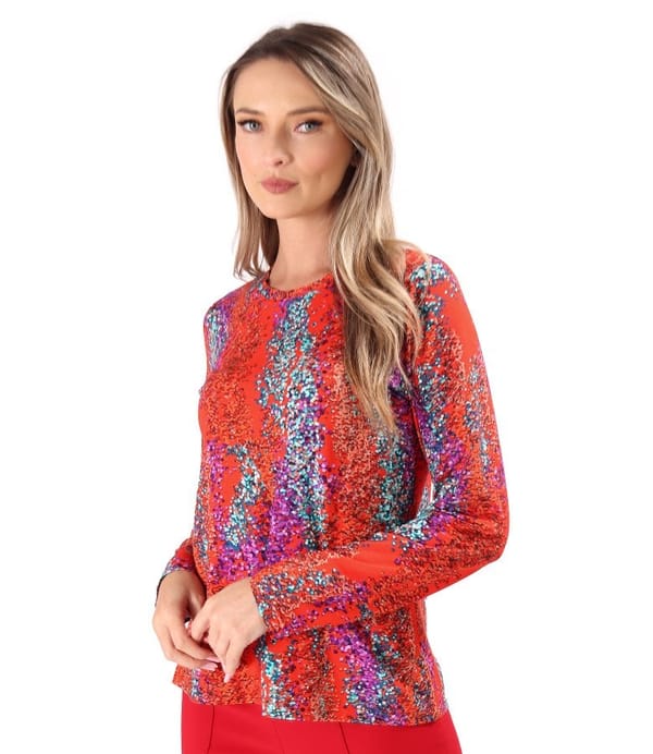 Bluza din jerse elastic cu maneci lungi