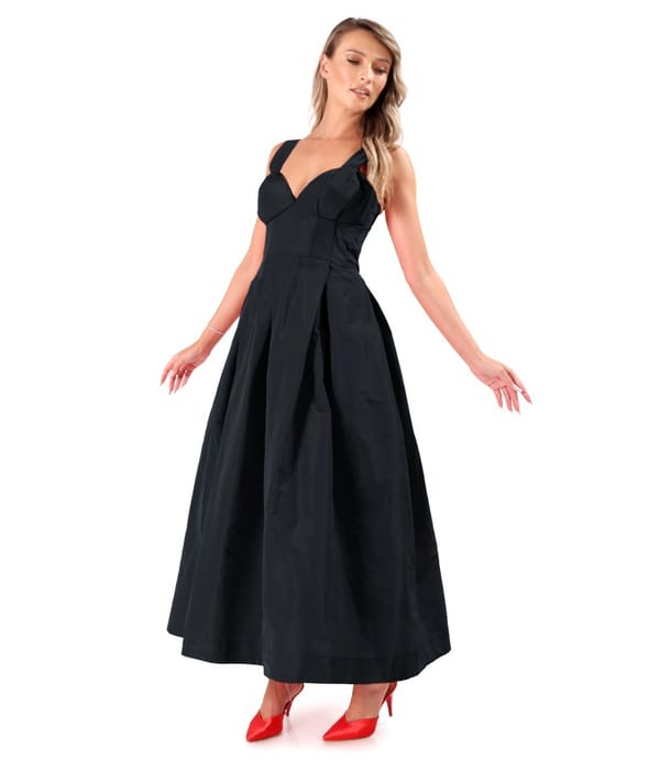 Rochie evazata din tafta cu corset cu bretele