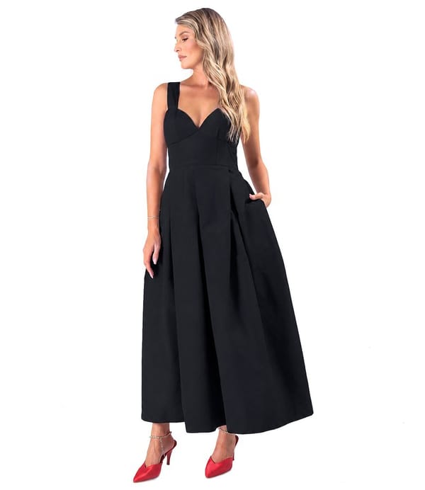 Rochie evazata din tafta cu corset cu bretele
