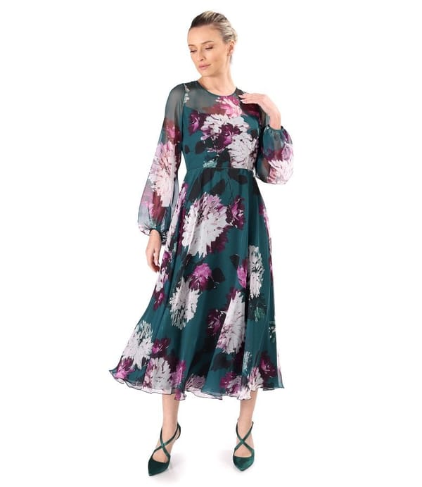 Rochie midi din voal fin imprimat cu motive florale