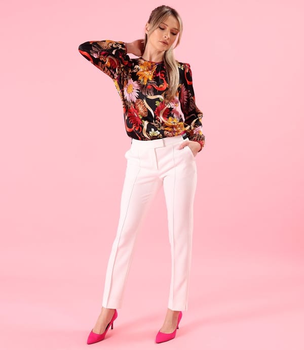 Bluza eleganta din viscoza satinata imprimata cu motive florale