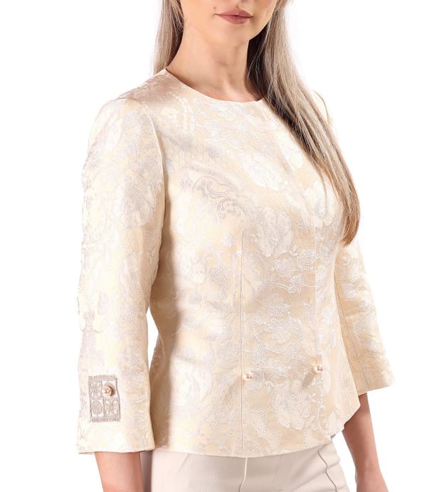 Sacou de ocazie din brocart floral cu perle decorative