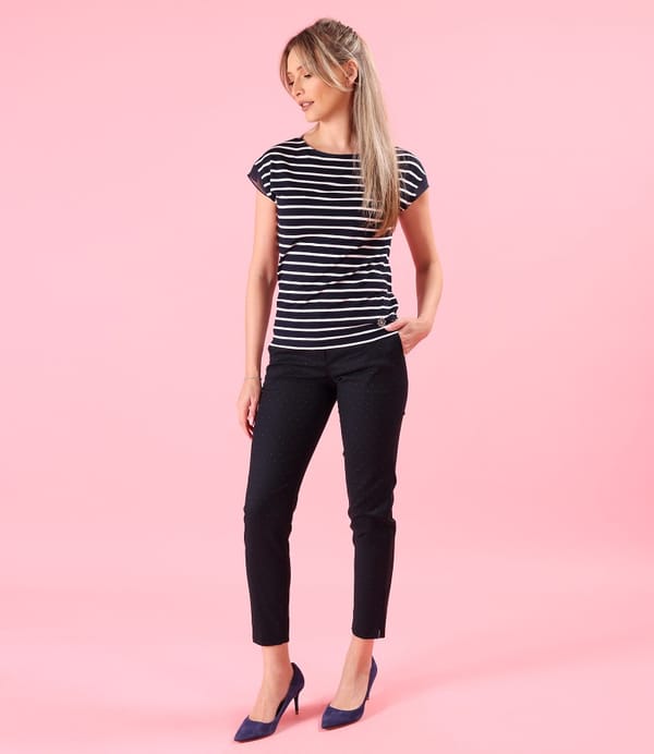 Bluza din jerse imprimat cu dungi si pantaloni pana