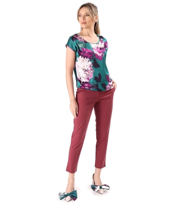 Bluza din matase naturala cu pantaloni lejeri din tencel