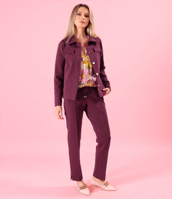 Tinuta smart casual cu pantaloni si sacou din stofa plina tip scuba cu bumbac