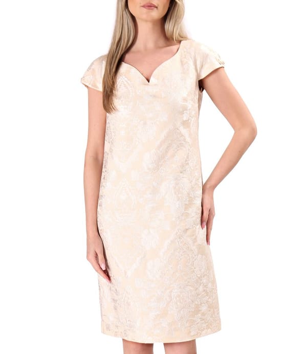 Rochie de ocazie din brocart floral cu perle