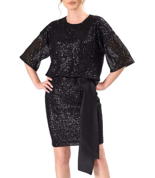 Rochie de cocktail din paiete cu cordon din satin in talie