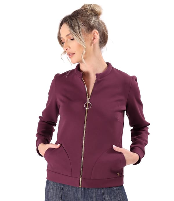 Bluza din stofa plina tip scuba cu bumbac cu fermoar pe fata