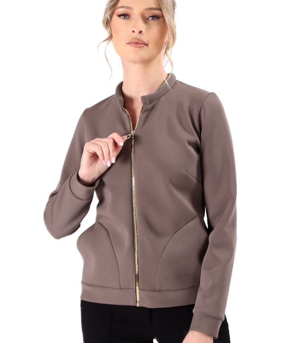 Bluza din stofa plina tip scuba cu bumbac cu fermoar pe fata