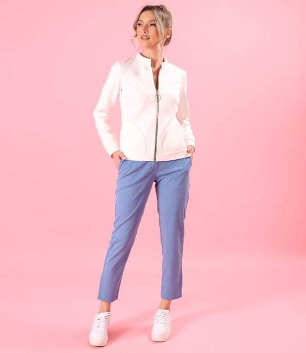 Bluza din stofa plina tip scuba cu bumbac cu fermoar pe fata