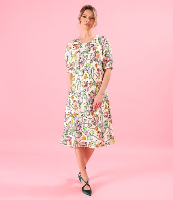 Rochie midi din viscoza imprimata cu motive florale