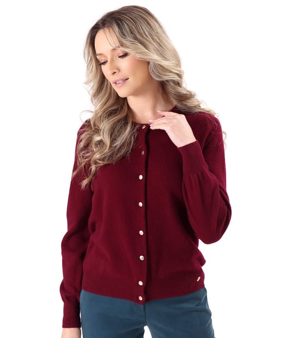 Cardigan tricotat din casmir cu nasturi aurii pe fata