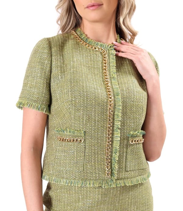 Sacou din bucle cu viscoza si fir argintiu cu maneci scurte