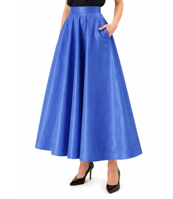 Fusta lunga clos din tafta cu elastic decorativ pe spate