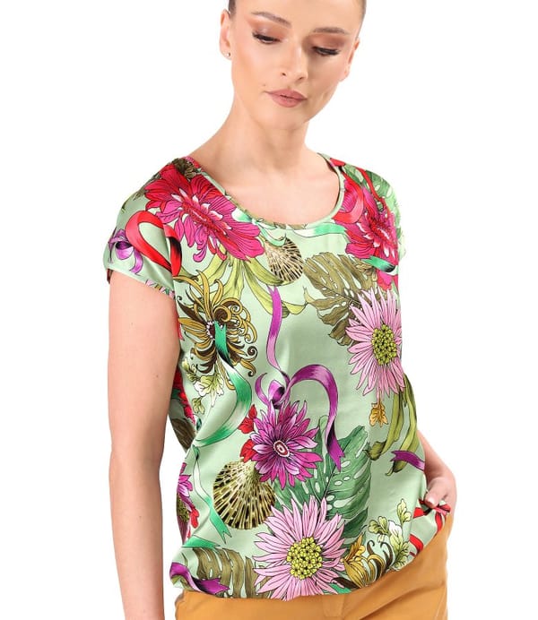 Bluza lejera din viscoza satinata imprimata cu motive florale
