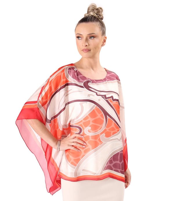 Bluza eleganta tip fluture din voal imprimat