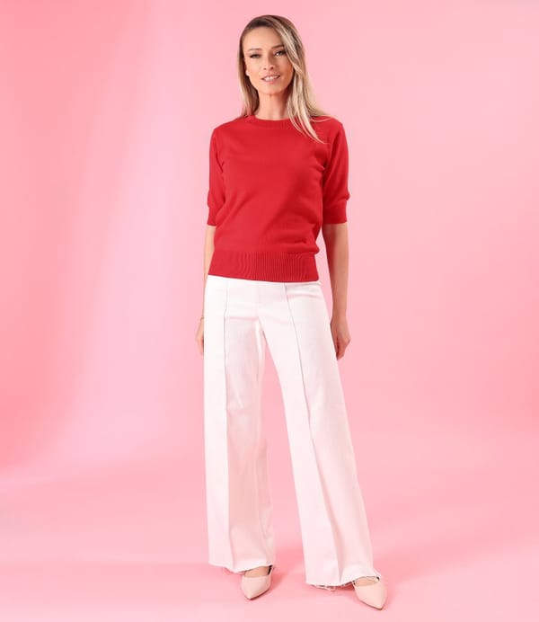 Bluza tricotata fin din bumbac cu maneci scurte