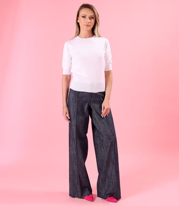 Bluza tricotata fin din bumbac cu maneci scurte