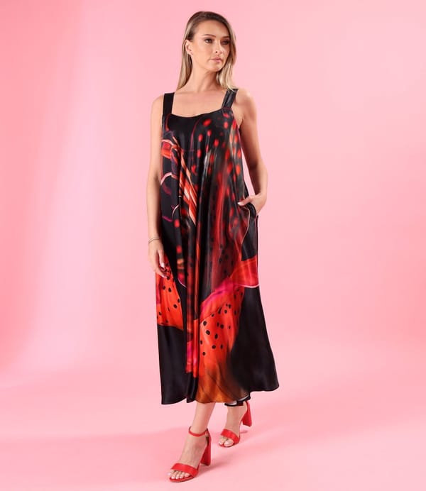 Rochie midi cu bretele din satin de viscoza
