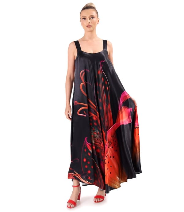 Rochie midi cu bretele din satin de viscoza