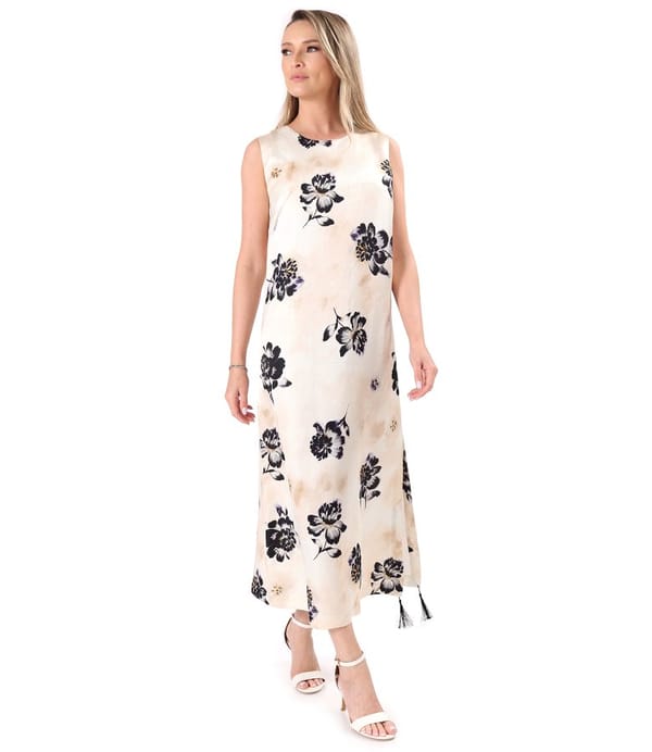 Rochie lunga din viscoza cu in imprimata cu motive florale