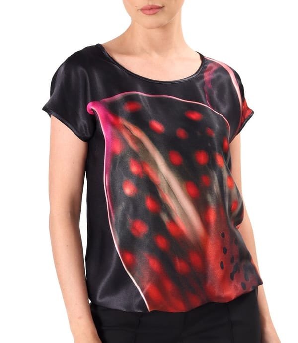 Bluza lejera din satin de viscoza imprimata cu motive florale supradimensionate