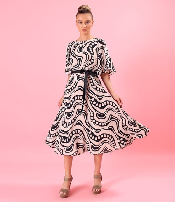 Rochie midi din viscoza imprimata cu motive geometrice