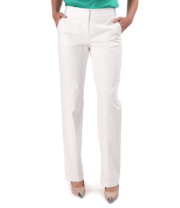 Pantaloni drepti din bumbac tip denim alb-ecru