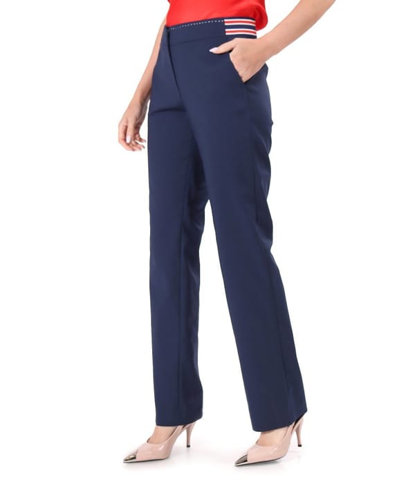 Pantaloni drepti din bumbac elastic cu aspect catifelat
