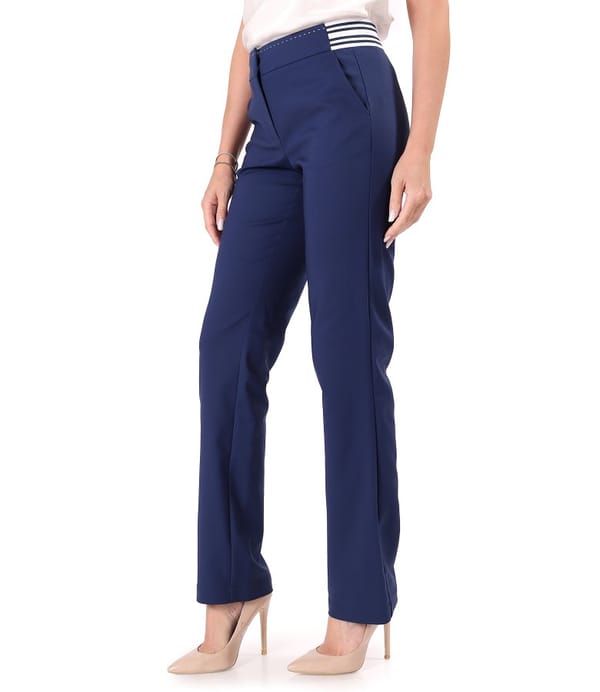 Pantaloni drepti din bumbac elastic cu aspect catifelat