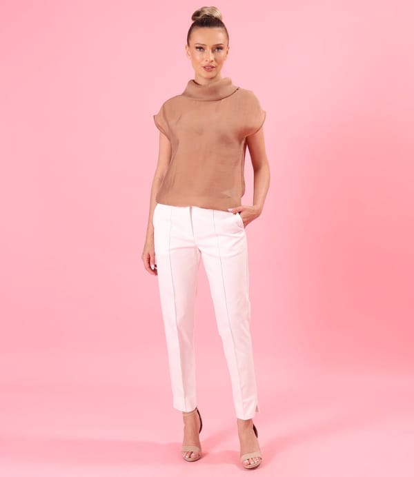 Pantaloni eleganti din bumbac elastic cu banda elastica decorativa