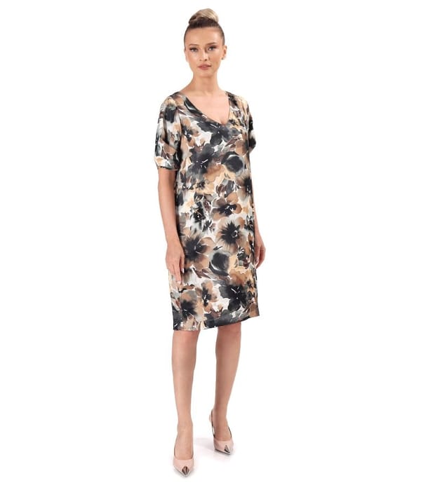 Rochie eleganta din satin de viscoza imprimata cu motive florale