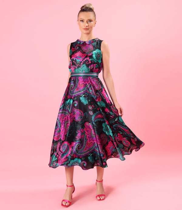 Rochie midi din matase naturala imprimata cu motive paisley