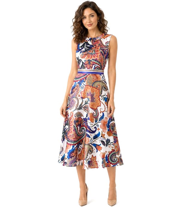 Rochie midi din matase naturala imprimata cu motive paisley