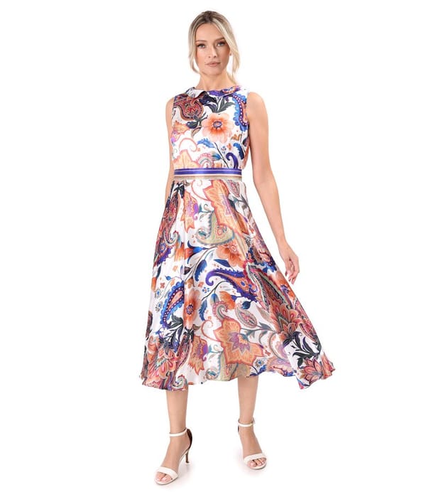 Rochie midi din matase naturala imprimata cu motive paisley