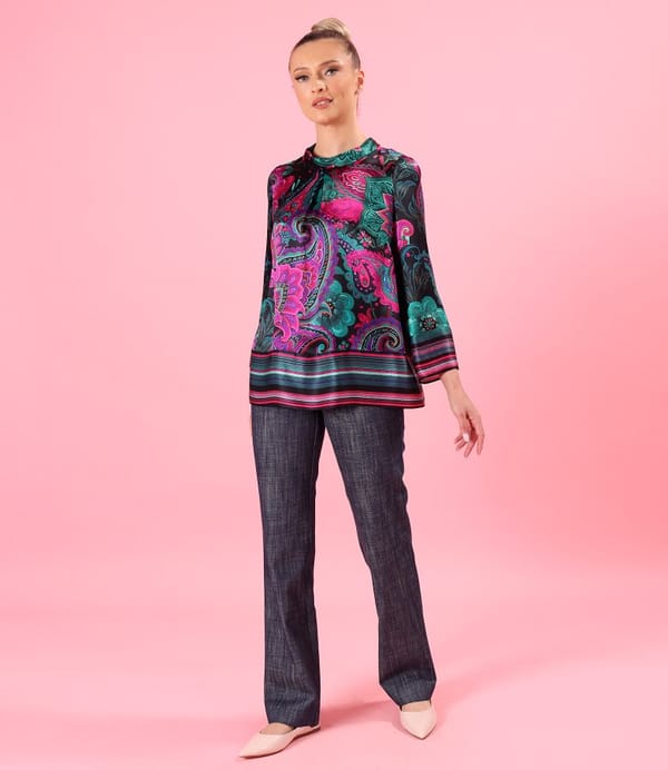 Bluza din matase naturala imprimata digital cu motive paisley