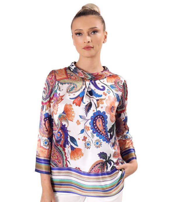 Bluza din matase naturala imprimata digital cu motive paisley