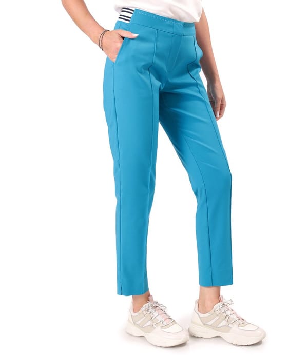 Pantaloni eleganti din bumbac elastic cu banda elastica decorativa