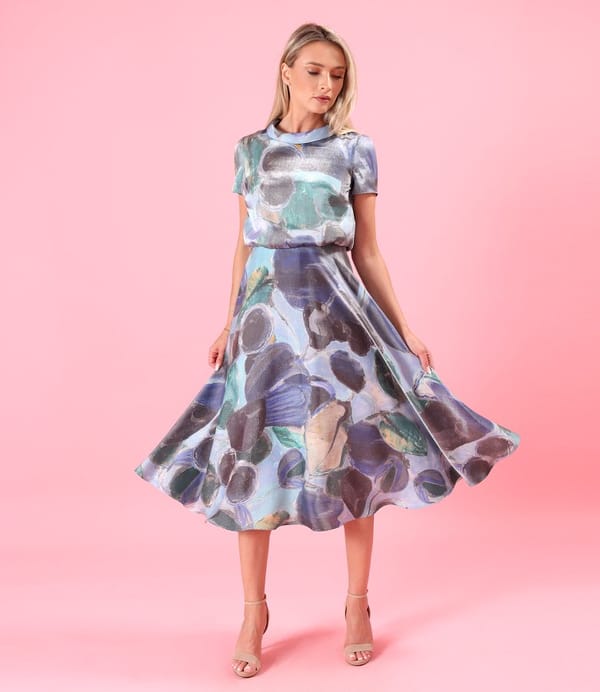 Rochie midi eleganta din organza plina de viscoza cu efect metalizat