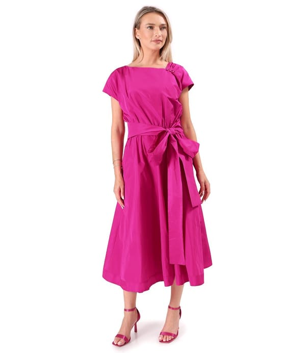 Rochie midi din tafta subtire cu cordon lat in talie