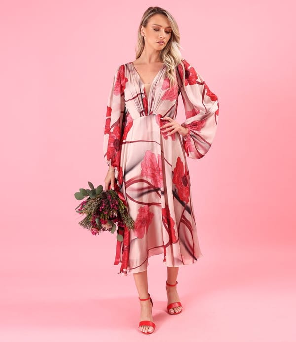 Rochie de seara din voal imprimat cu motive florale