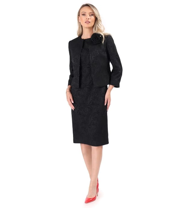 Sacou si rochie din brocart elastic cu motive florale