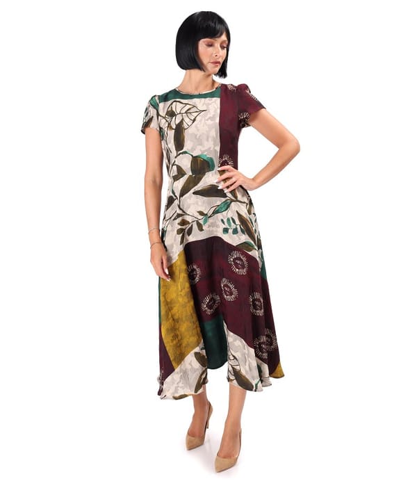 Rochie midi eleganta din viscoza imprimata
