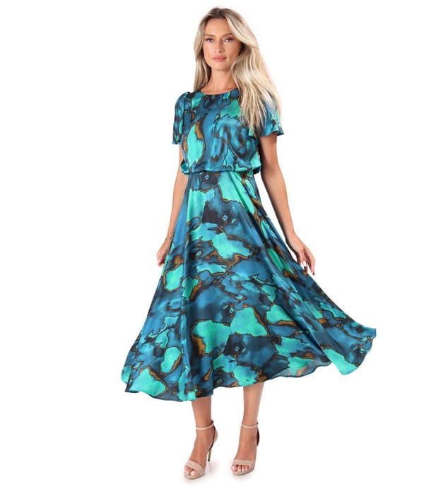 Rochie midi eleganta din satin de viscoza imprimata