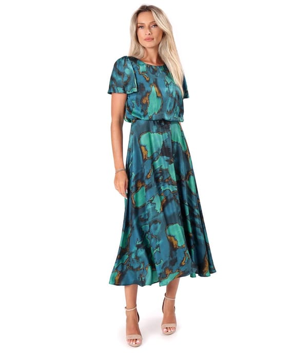 Rochie midi eleganta din satin de viscoza imprimata